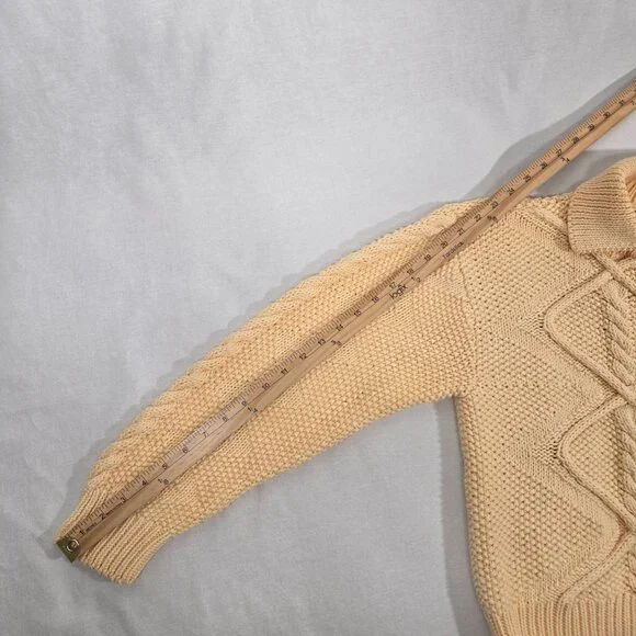 Vintage JW ROBINSON'S 90 Yellow Cotton Chunky Cable Knit Fisherman Sweater SizeM - Picture 17 of 17